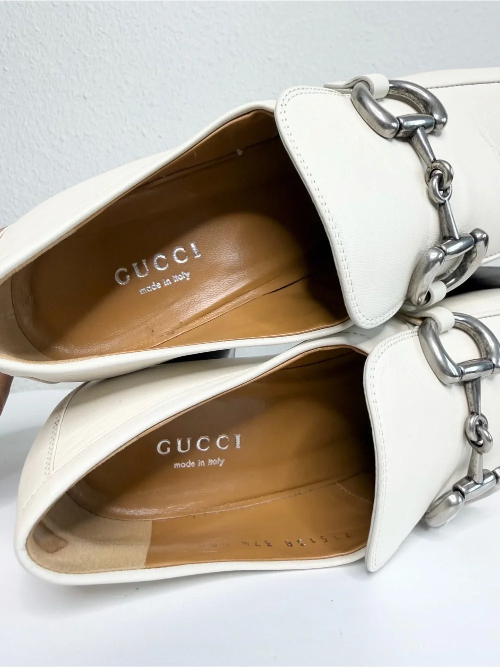 Gucci Malaga Kid Horsebit Platform Loafers In Mystic White / Ivory Size 37.5